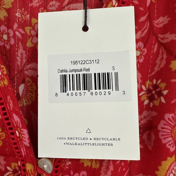 NWT Spell Dahlia Jumpsuit Wide Leg Red Floral Boho Festival Retro embroidered - Picture 14 of 16